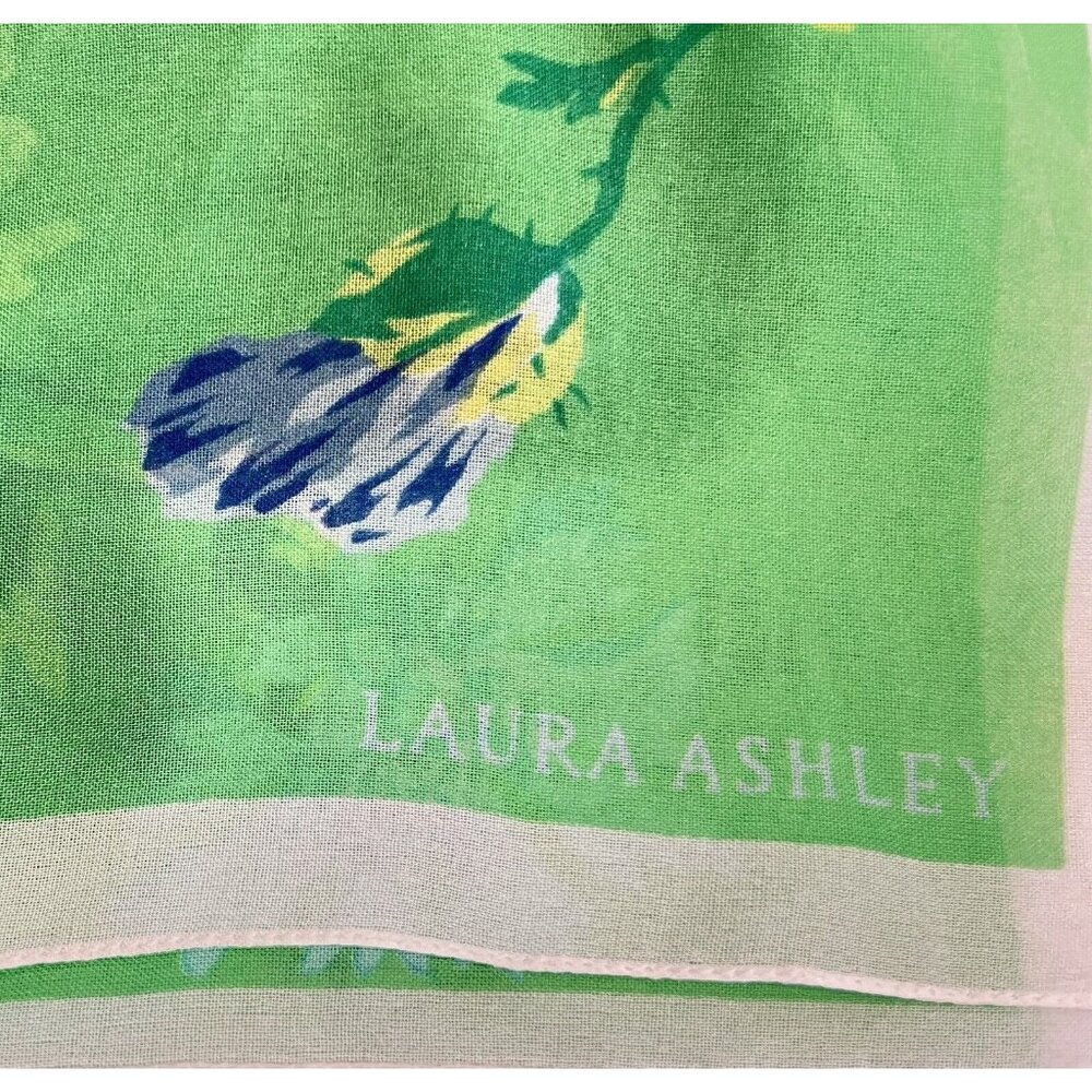 LAURA ASHLEY Scarf Chiffon Blue Green Yellow Flowers Floral Made Italy 33” X 33” - Picture 5 of 8